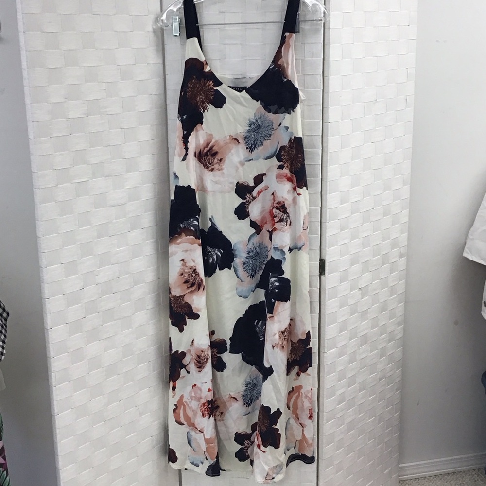 Tribal Cream Floral Maxi Dress with Navy Accents
